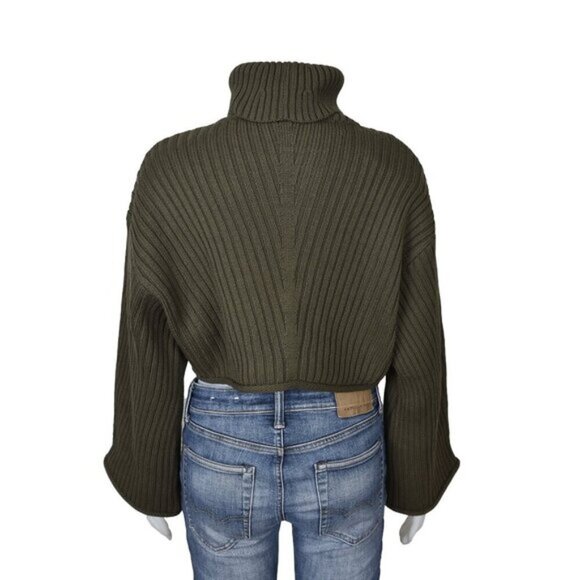 NWT Zara Ribbed Knit Cropped Sweater Turtleneck Khaki Green Size Small - Picture 10 of 16